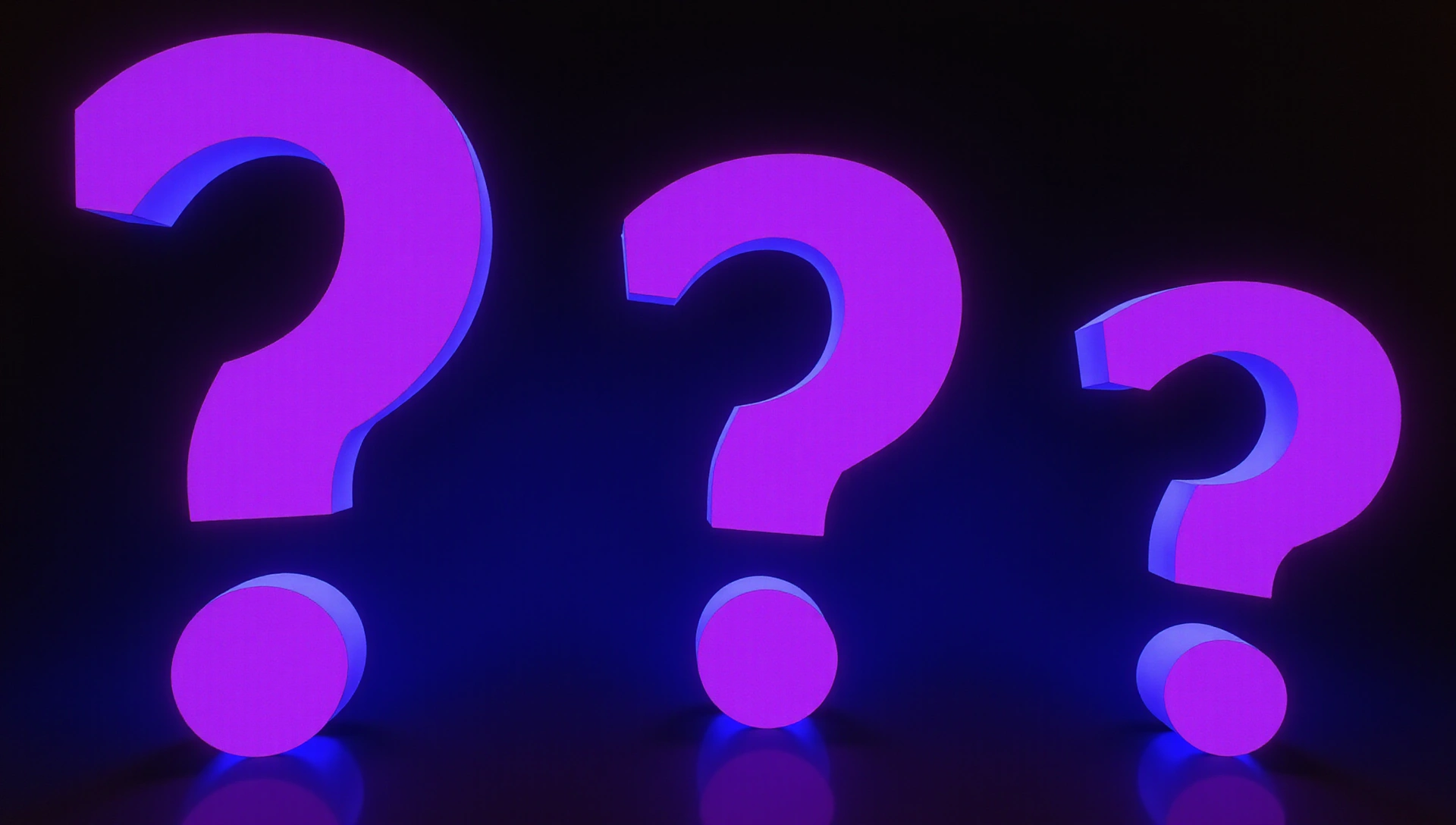 Abstract question marks, glowing, neon background
