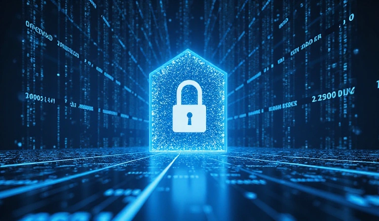 Digital illustration of various data types flowing into a secure database, representing data collection