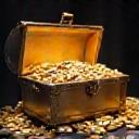 Treasure chest overflowing with virtual coins